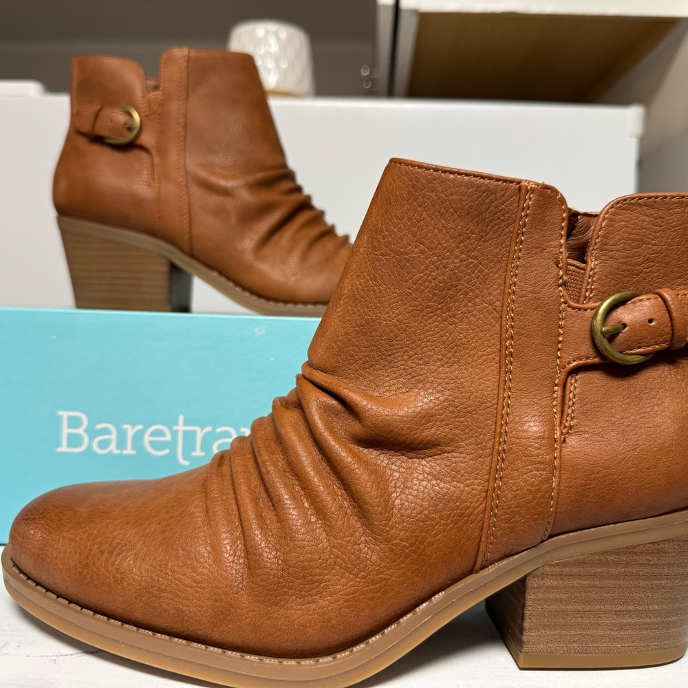 BareTraps Tan Ankle Booties with Chunky Heel